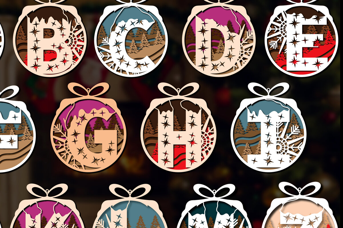 Σετ των 2 Intra απο ξύλο plywood 3mm-4mm πάχος Χριστουγεννιάτικο Κρεμαστό Alphabet Δίασταση 15x15 cm INTRAFABR-77761839