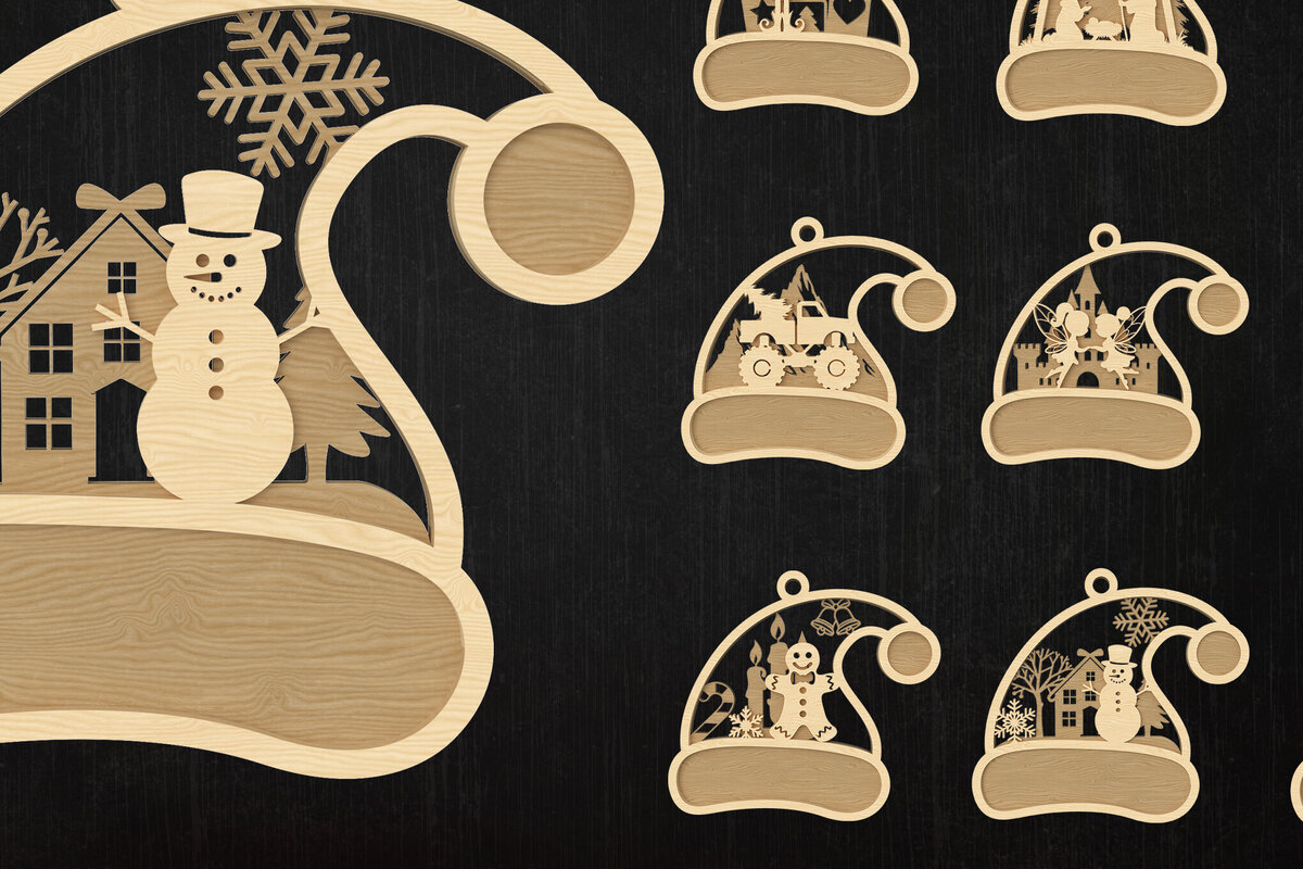 Σετ των 3 Intra απο ξύλο plywood 3mm-4mm πάχος Χριστουγεννιάτικο καπέλο στολίδι Δέσμη  Κοπή Δίασταση 8x8 cm INTRAFABR-109013193