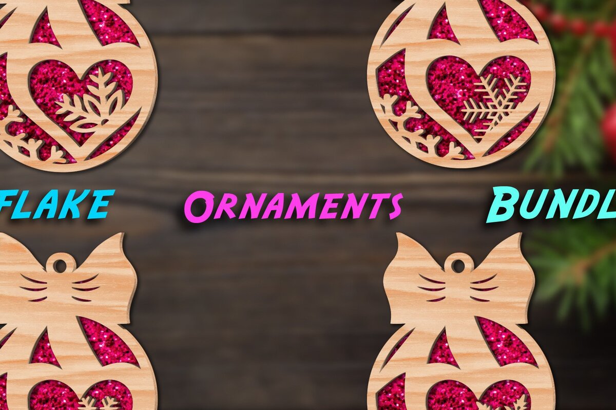 Σετ των 3 Intra απο ξύλο plywood 3mm-4mm πάχος Χριστουγεννιάτικα στολίδια με νιφάδα χιονιού καρδιές #2 Δίασταση 8x8 cm INTRAFABR-43535303