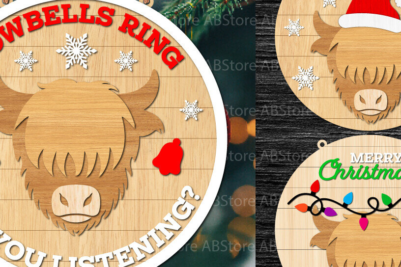 Intra απο ξύλο plywood 3mm-4mm πάχος Χριστούγεννα Highland Cow Door Δίασταση 15x15 cm INTRAFABR-109697965