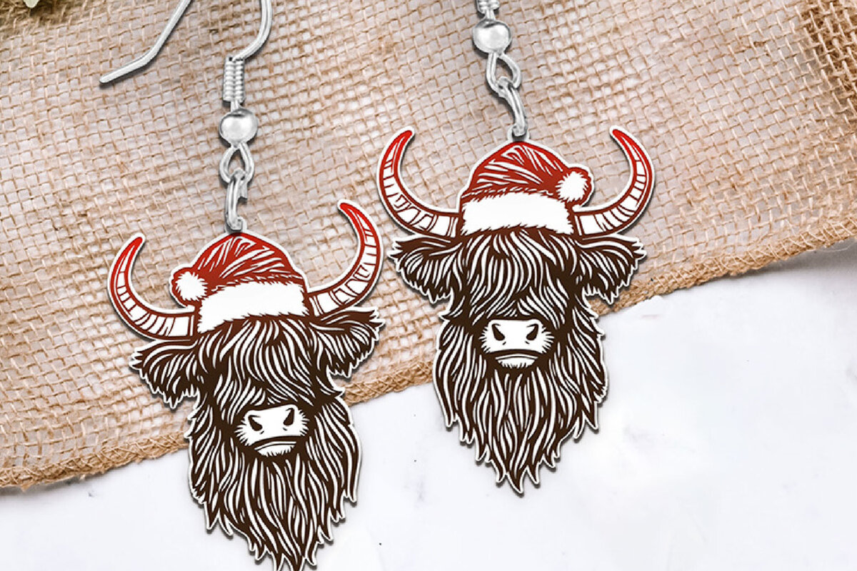 Σετ των 3 Intra απο ξύλο plywood 3mm-4mm πάχος Χριστούγεννα Highland Cow . Δίασταση 4x4 cm INTRAFABR-107623024