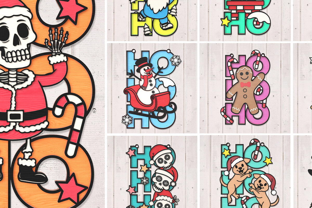 Σετ των 2 Intra απο ξύλο plywood 3mm-4mm πάχος χριστουγεννιάτικων πινακίδων HO HO HO Δίασταση 30x20 cm INTRAFABR-106853569