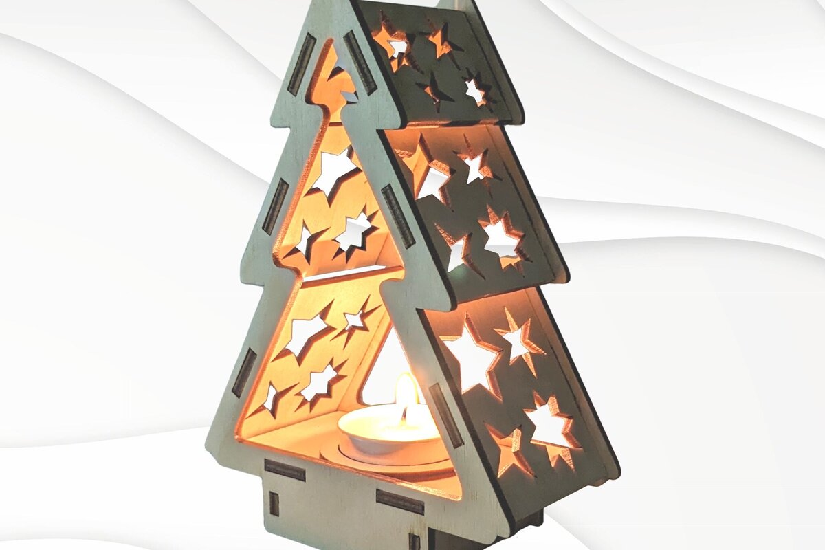 Σετ των 2 Intra απο ξύλο plywood 3mm-4mm πάχος Χριστουγεννιάτικο κερί θήκης, σχέδιο κοπής Δίασταση 15x15 cm INTRAFABR-83728971