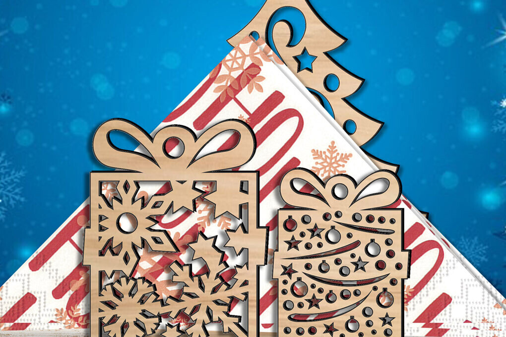 Σετ των 2 Intra απο ξύλο plywood 3mm-4mm πάχος Χριστουγεννιάτικη γιορτινή θήκη χαρτοπετσέτας δέντρο Δίασταση 15x15 cm INTRAFABR-108966286