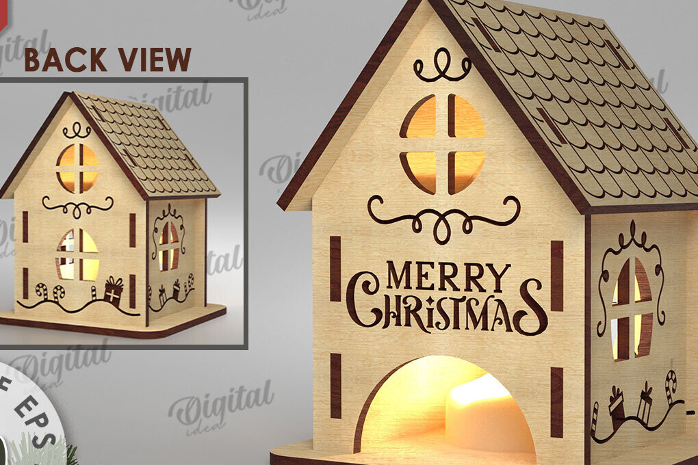 Σετ των 2 Intra απο ξύλο plywood 3mm-4mm πάχος Χριστουγεννιάτικο Σπίτι Κηροπήγιο Δίασταση 15x15 cm INTRAFABR-108506410