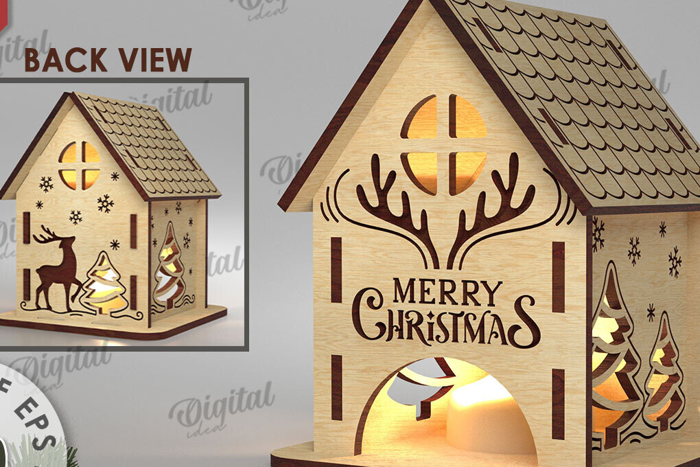 Σετ των 3 Intra απο ξύλο plywood 3mm-4mm πάχος Χριστουγεννιάτικο Σπίτι Κηροπήγιο Δίασταση 15x15 cm INTRAFABR-108506366