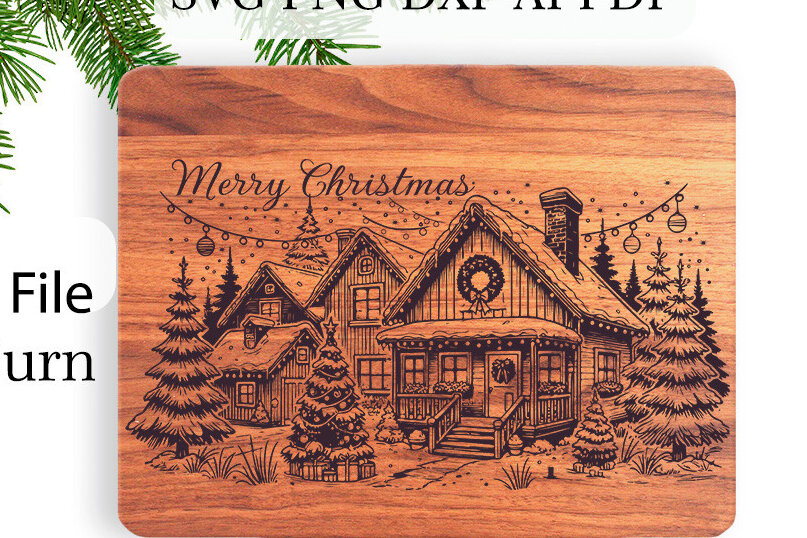 Σετ των 3 Intra απο ξύλο plywood 3mm-4mm πάχος Χριστουγεννιάτικο Σπίτι Χαρακτική Δίασταση 15x15 cm INTRAFABR-111429423