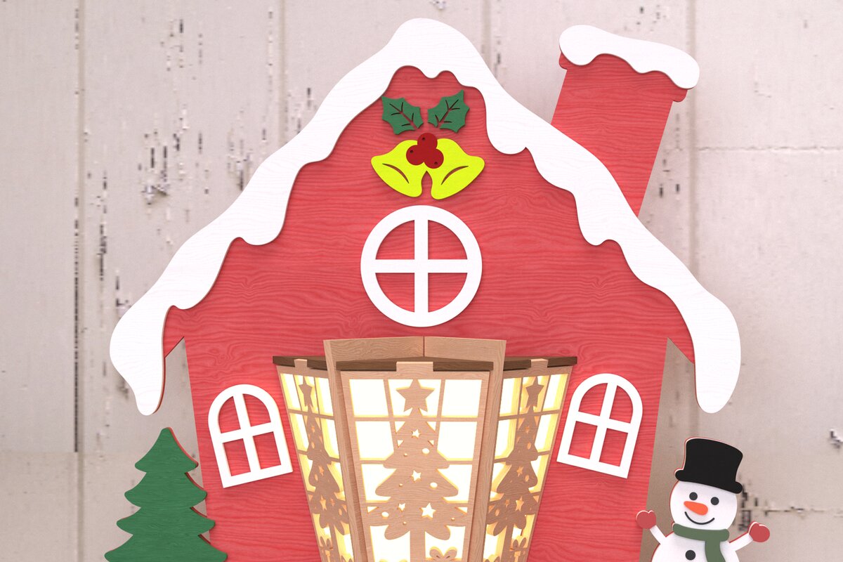 Σετ των 2 Intra απο ξύλο plywood 3mm-4mm πάχος Χριστουγεννιάτικο φανάρι με λέιζερ Δίασταση 30x20 cm INTRAFABR-108902488