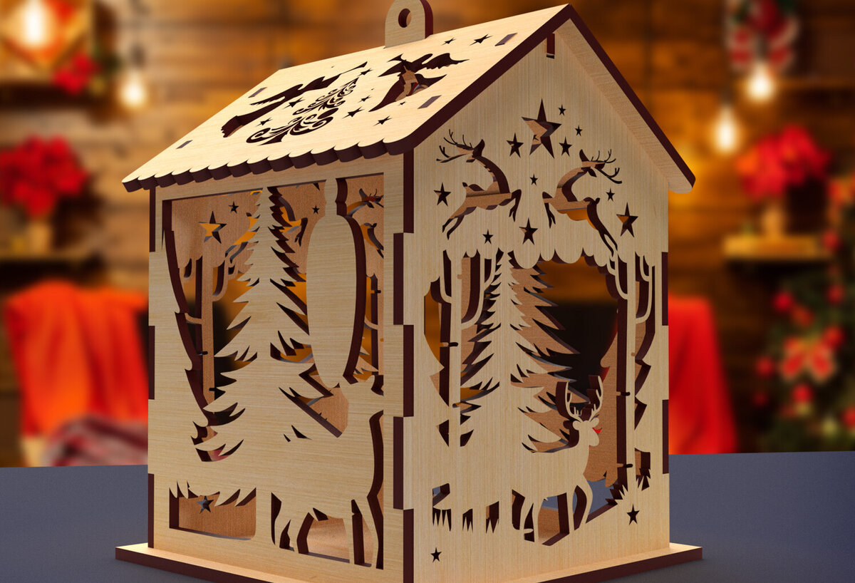 Σετ των 2 Intra απο ξύλο plywood 3mm-4mm πάχος 10 Cut  Christmas House Δίασταση 15x15 cm INTRAFABR-82065176