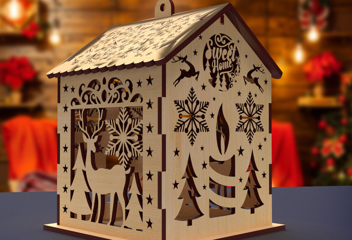 Σετ των 3 Intra απο ξύλο plywood 3mm-4mm πάχος Χριστουγεννιάτικο Σπίτι 11 Δίασταση 15x15 cm INTRAFABR-82065170