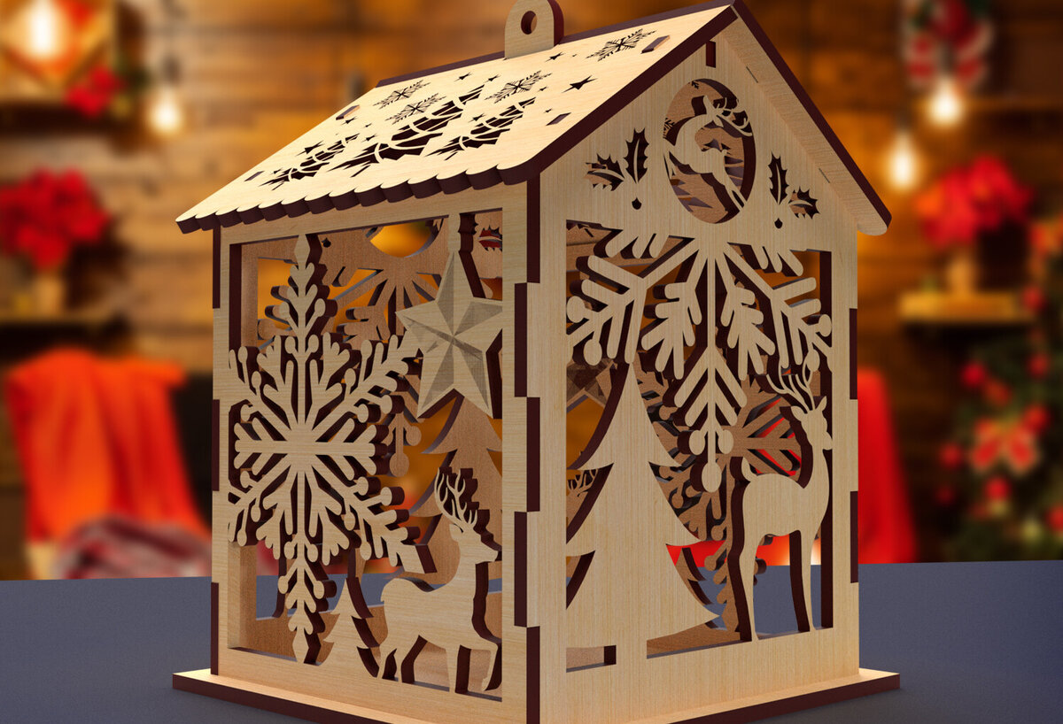 Σετ των 2 Intra απο ξύλο plywood 3mm-4mm πάχος Cut  Christmas House 12 Δίασταση 15x15 cm INTRAFABR-82065158