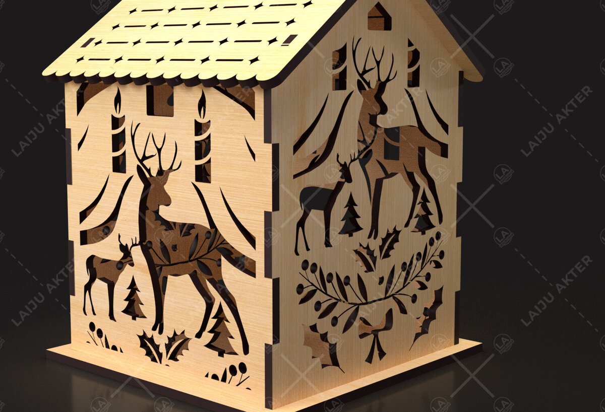 Σετ των 2 Intra απο ξύλο plywood 3mm-4mm πάχος 13 Cut  Christmas House Δίασταση 15x15 cm INTRAFABR-84625039