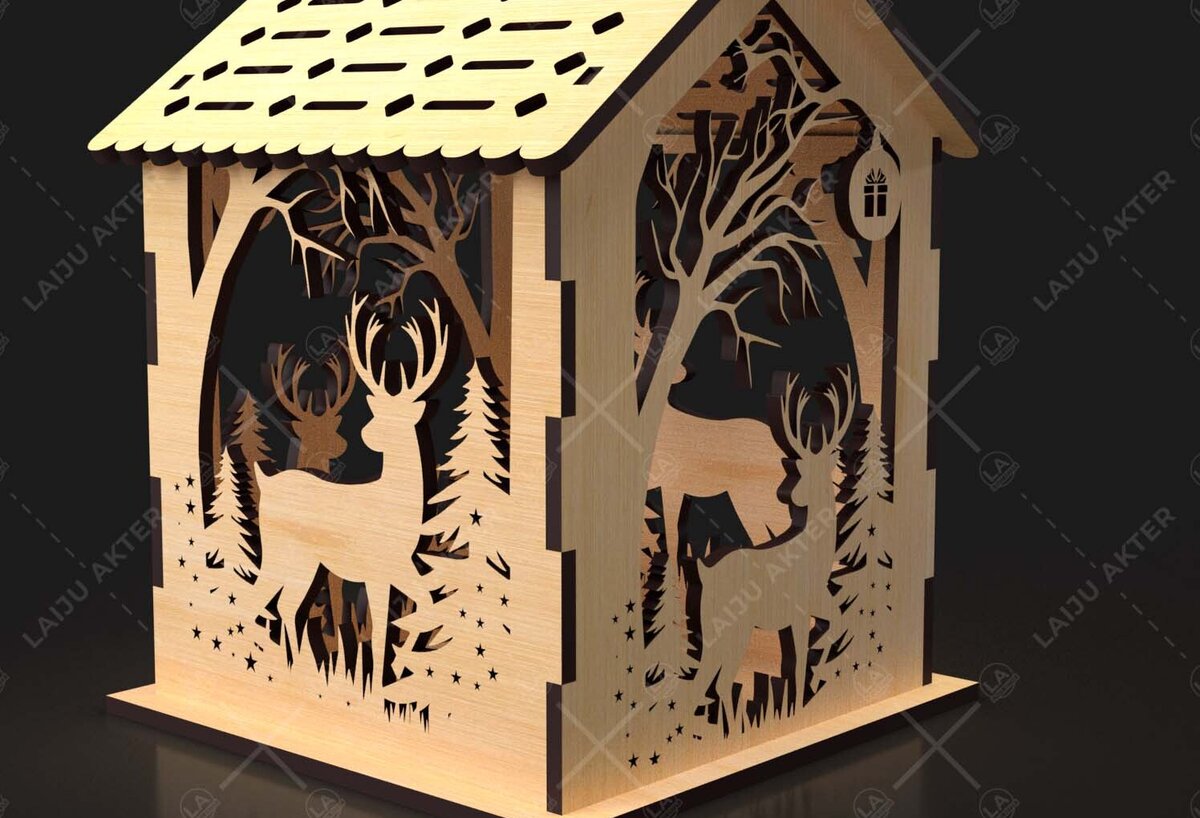 Σετ των 3 Intra απο ξύλο plywood 3mm-4mm πάχος 15 Cut  Christmas House Δίασταση 15x15 cm INTRAFABR-84625051