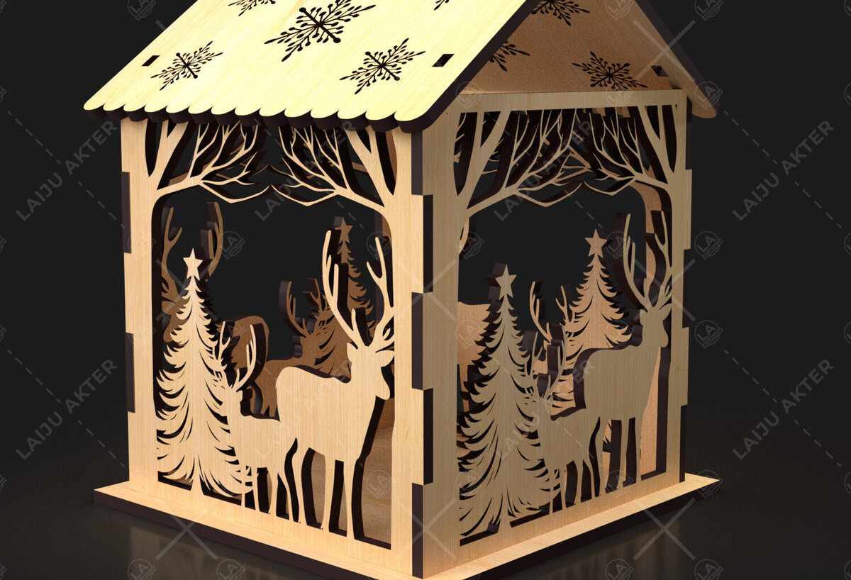 Σετ των 2 Intra απο ξύλο plywood 3mm-4mm πάχος 16 Cut  Christmas House Δίασταση 15x15 cm INTRAFABR-84625062