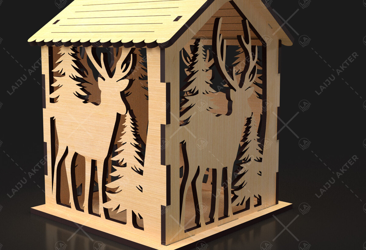 Σετ των 2 Intra απο ξύλο plywood 3mm-4mm πάχος 17 Cut  Christmas House Δίασταση 15x15 cm INTRAFABR-84625073