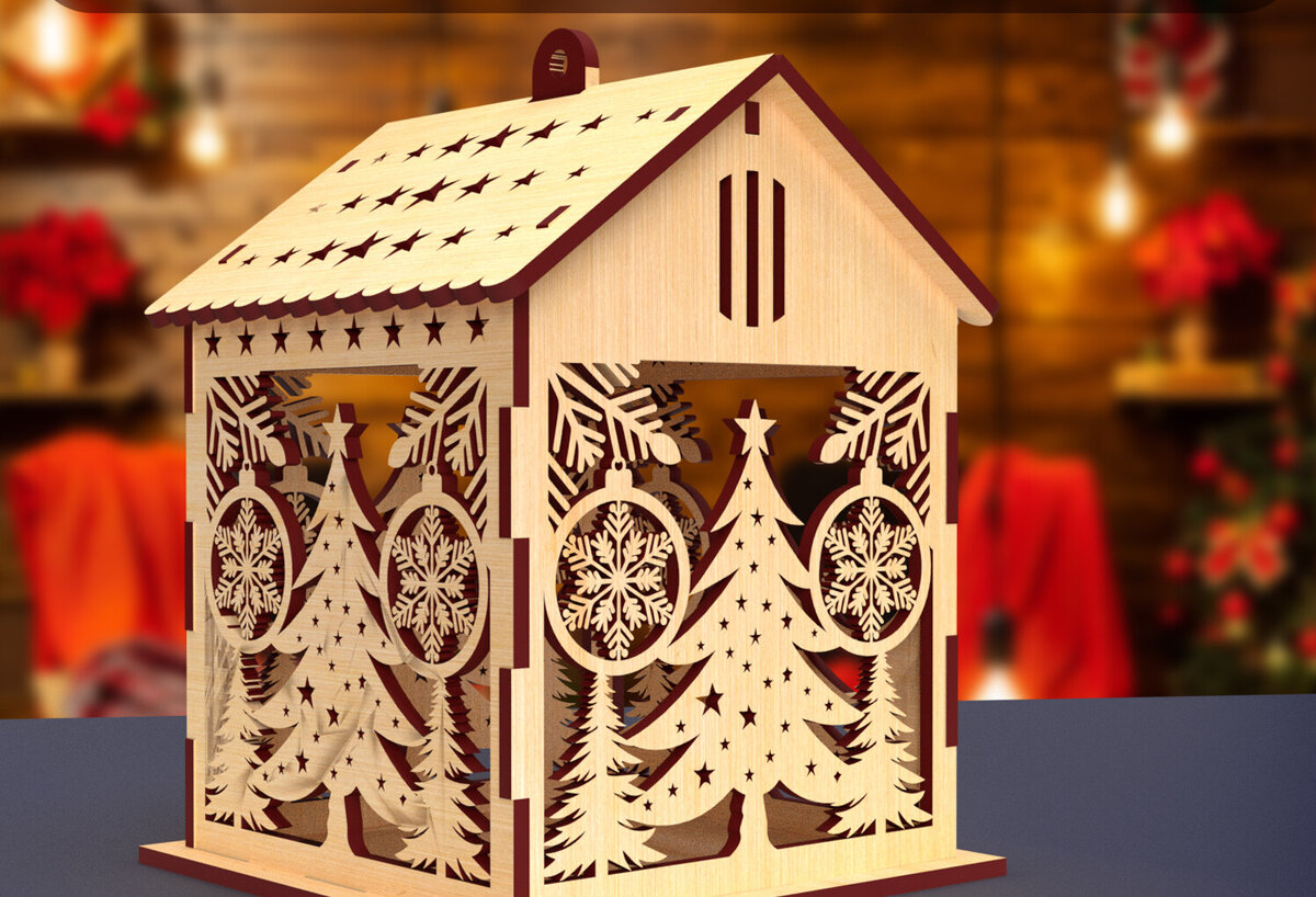 Σετ των 2 Intra απο ξύλο plywood 3mm-4mm πάχος Χριστουγεννιάτικο Σπίτι Set File01 Δίασταση 15x15 cm INTRAFABR-82064810