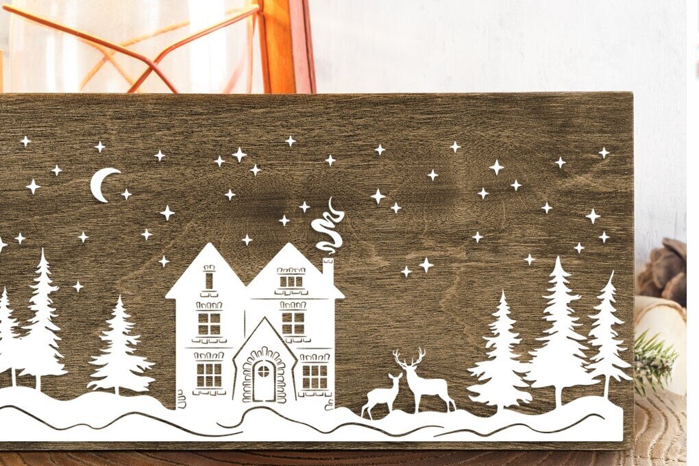 Intra απο ξύλο plywood 3mm-4mm πάχος Χριστουγεννιάτικο Σπίτι , Winter Cottage Δίασταση 30x20 cm INTRAFABR-110175814