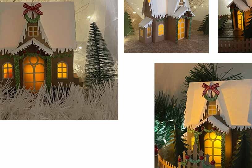 Intra απο ξύλο plywood 3mm-4mm πάχος Χριστουγεννιάτικο Σπίτι + Δέντρα + Φράχτη Δίασταση 30x20 cm INTRAFABR-109529439