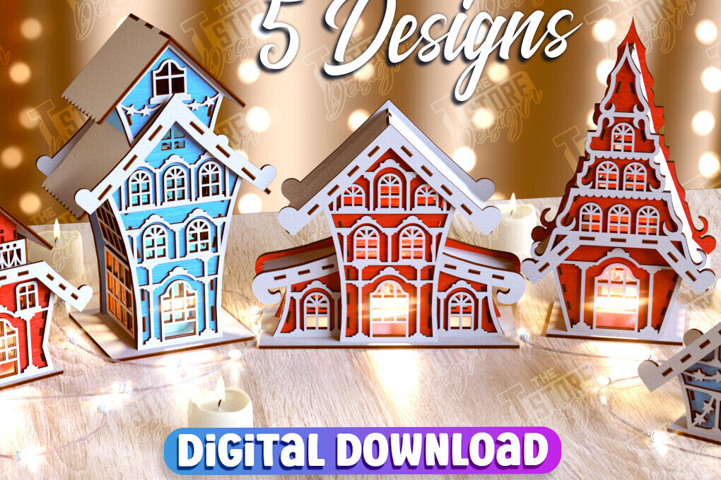 Σετ των 2 Intra απο ξύλο plywood 3mm-4mm πάχος Χριστουγεννιάτικων Σπιτιών | DIY | Πρωτοχρονιά Δίασταση 15x15 cm INTRAFABR-105746555