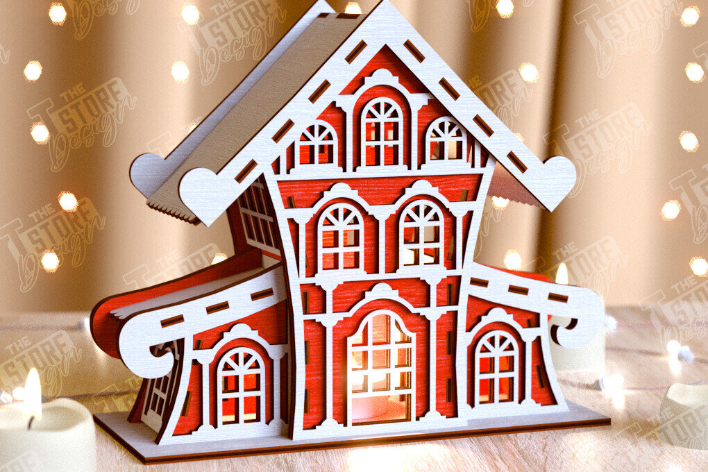 Σετ των 2 Intra απο ξύλο plywood 3mm-4mm πάχος Χριστουγεννιάτικα Σπίτια | DIY | Πρωτοχρονιά | CNC Δίασταση 15x15 cm INTRAFABR-105746221