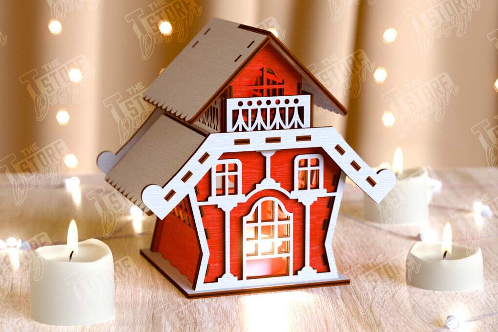 Σετ των 3 Intra απο ξύλο plywood 3mm-4mm πάχος Χριστουγεννιάτικα Σπίτια | DIY | Πρωτοχρονιά | CNC Δίασταση 15x15 cm INTRAFABR-105746199