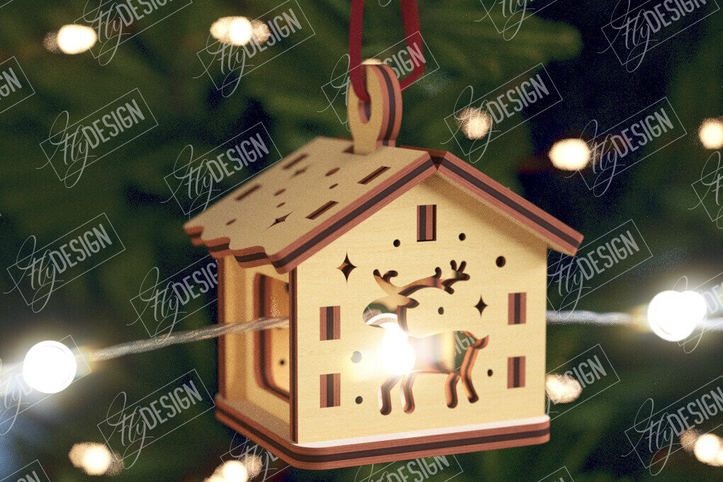 Σετ των 2 Intra απο ξύλο plywood 3mm-4mm πάχος Χριστουγεννιάτικα Σπίτια Γιρλάντα | Σπίτι Άγιου Βασίλη Δίασταση 15x15 cm INTRAFABR-106663709