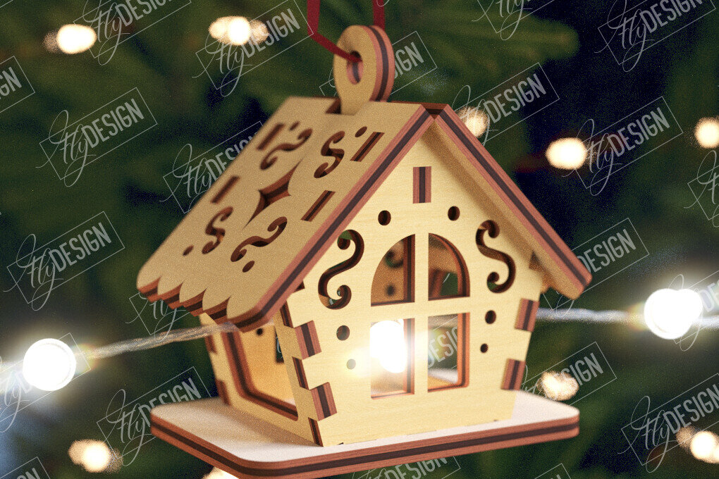 Σετ των 2 Intra απο ξύλο plywood 3mm-4mm πάχος Χριστουγεννιάτικα Σπίτια Γιρλάντα | Σπίτι Άγιου Βασίλη Δίασταση 15x15 cm INTRAFABR-106663582