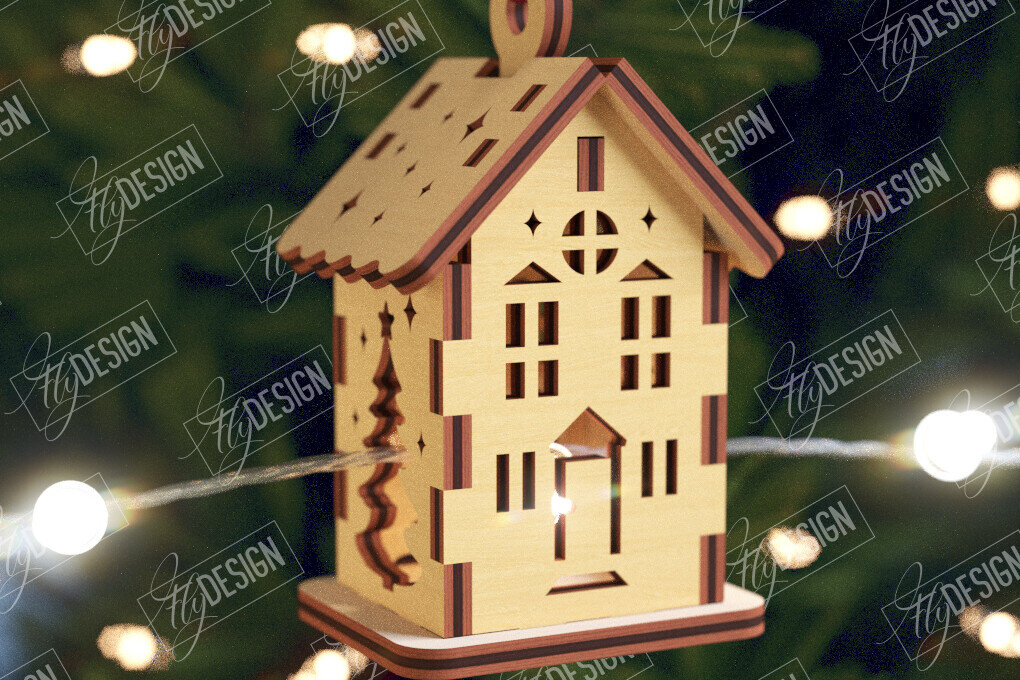 Σετ των 2 Intra απο ξύλο plywood 3mm-4mm πάχος Χριστουγεννιάτικα Σπίτια Γιρλάντα | Σπίτι Άγιου Βασίλη Δίασταση 15x15 cm INTRAFABR-106663591