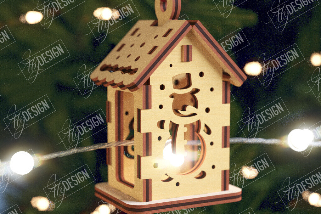 Σετ των 2 Intra απο ξύλο plywood 3mm-4mm πάχος Χριστουγεννιάτικα Σπίτια Γιρλάντα | Σπίτι Άγιου Βασίλη Δίασταση 15x15 cm INTRAFABR-106663615