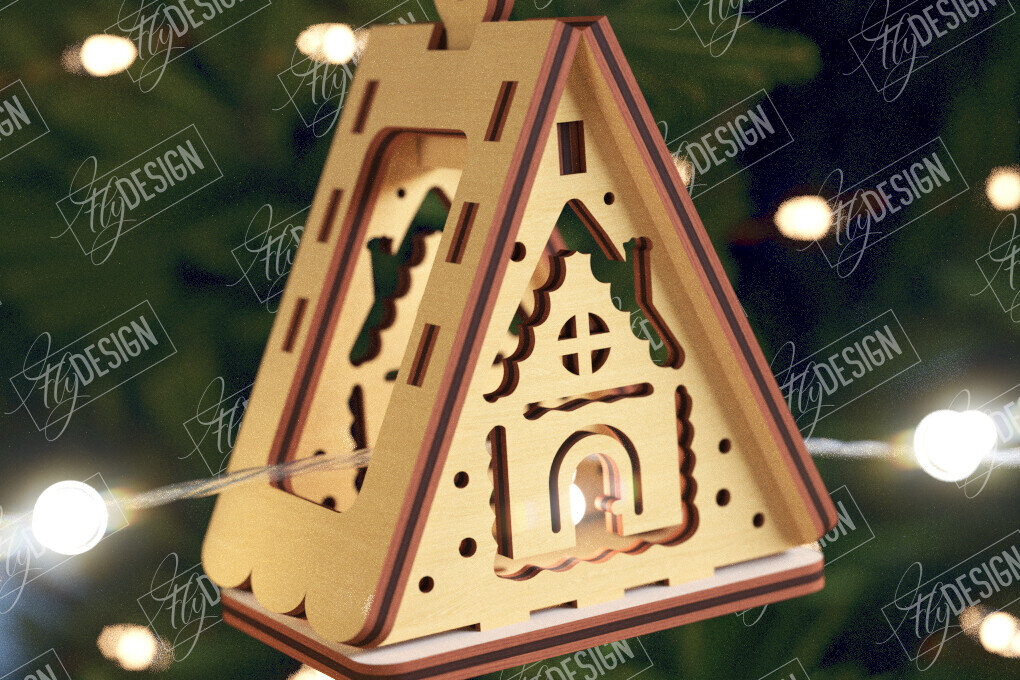 Σετ των 2 Intra απο ξύλο plywood 3mm-4mm πάχος Χριστουγεννιάτικα Σπίτια Γιρλάντα | Σπίτι Άγιου Βασίλη Δίασταση 15x15 cm INTRAFABR-106663623