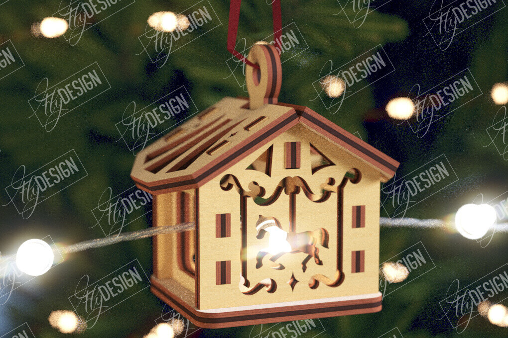 Σετ των 2 Intra απο ξύλο plywood 3mm-4mm πάχος Χριστουγεννιάτικα Σπίτια Γιρλάντα | Σπίτι Άγιου Βασίλη Δίασταση 15x15 cm INTRAFABR-106663677