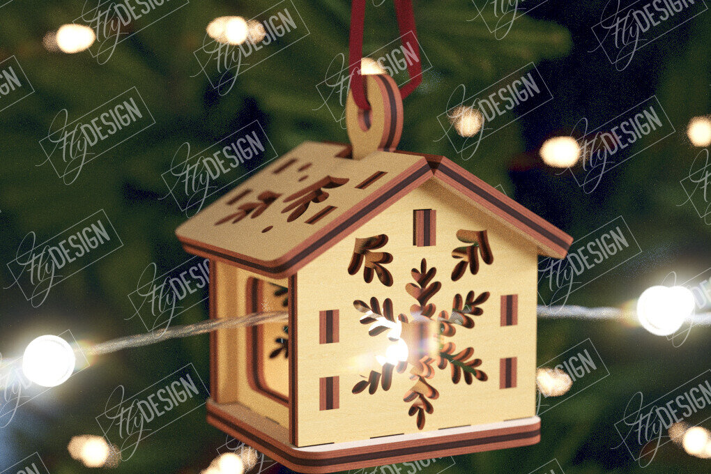 Σετ των 2 Intra απο ξύλο plywood 3mm-4mm πάχος Χριστουγεννιάτικα Σπίτια Γιρλάντα | Σπίτι Άγιου Βασίλη Δίασταση 15x15 cm INTRAFABR-106663696