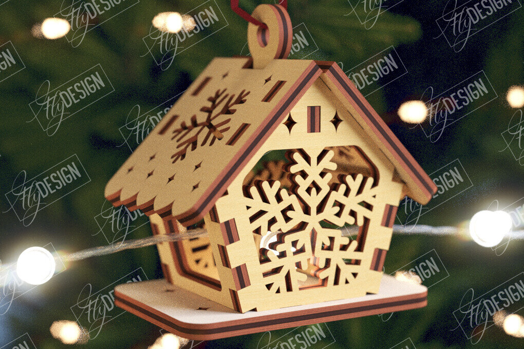 Σετ των 2 Intra απο ξύλο plywood 3mm-4mm πάχος Χριστουγεννιάτικα Σπίτια Γιρλάντα | Σπίτι Άγιου Βασίλη Δίασταση 15x15 cm INTRAFABR-106663569