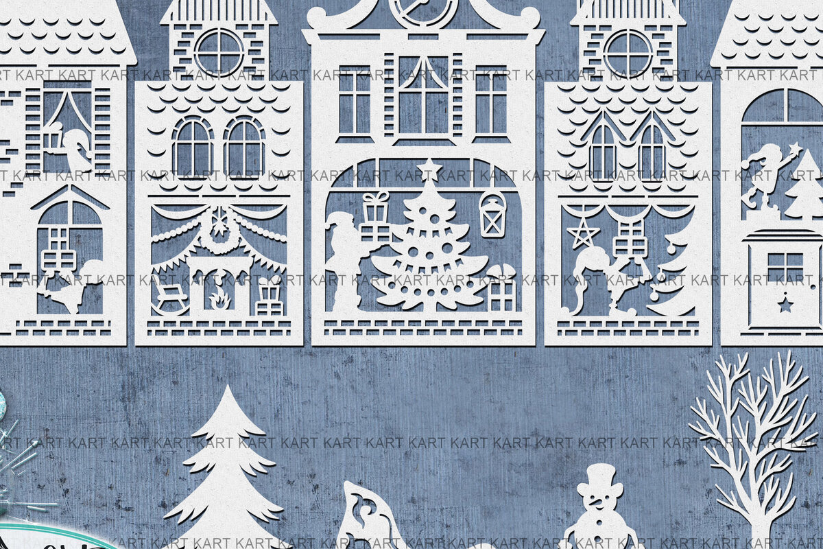 Σετ των 2 Intra απο ξύλο plywood 3mm-4mm πάχος Χριστουγεννιάτικα Σπίτια Village Αποκοπή Δίασταση 15x15 cm INTRAFABR-47970005