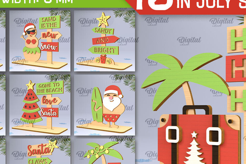 Σετ των 3 Intra απο ξύλο plywood 3mm-4mm πάχος Χριστουγεννιάτικα τον Ιούλιο Διακόσμηση κοπής με λέιζερ Δίασταση 15x15 cm INTRAFABR-99055389