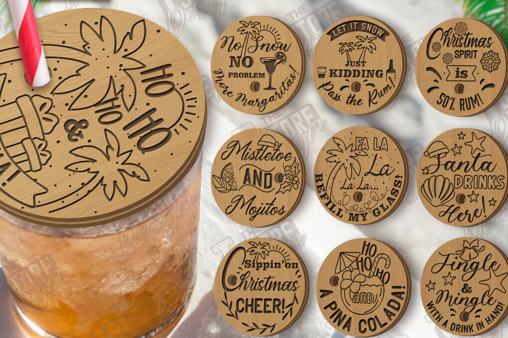 Σετ των 2 Intra απο ξύλο plywood 3mm-4mm πάχος Χριστούγεννα τον Ιούλιο με καπάκι ποτού | CNC Δίασταση 15x15 cm INTRAFABR-122876430