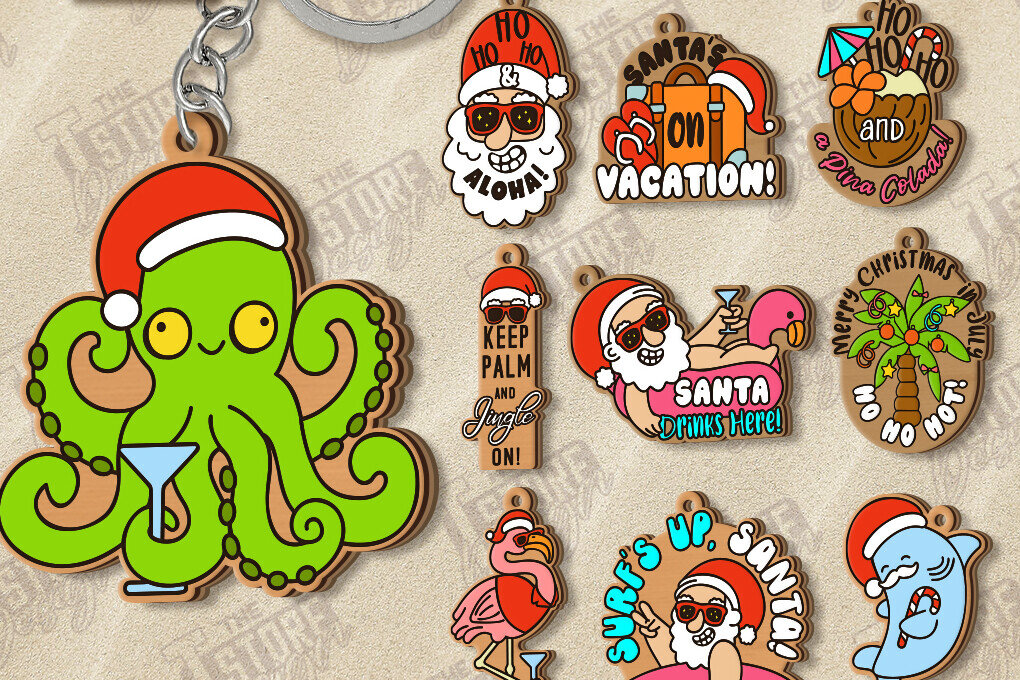 Σετ των 3 Intra απο ξύλο plywood 3mm-4mm πάχος Χριστούγεννα τον Ιούλιο κοπής με μπρελόκ με λέιζερ Δίασταση 6x6 cm INTRAFABR-122601807