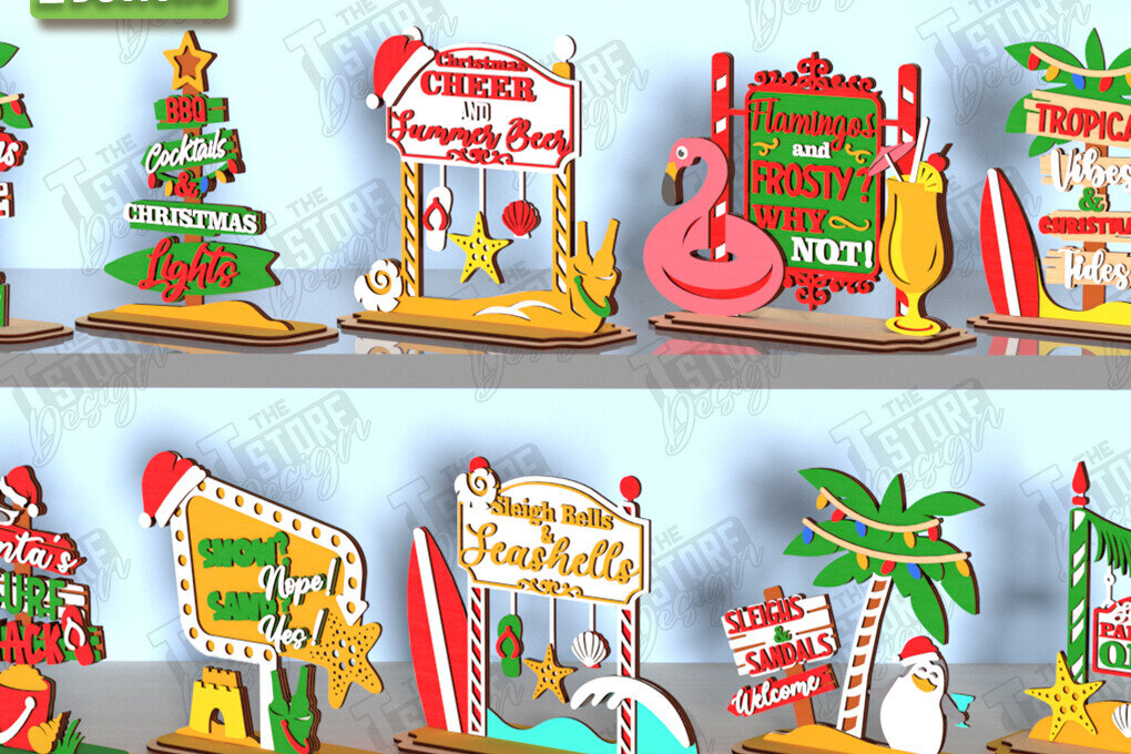 Σετ των 2 Intra απο ξύλο plywood 3mm-4mm πάχος Christmas in July Stands Δίασταση 15x15 cm INTRAFABR-122713911