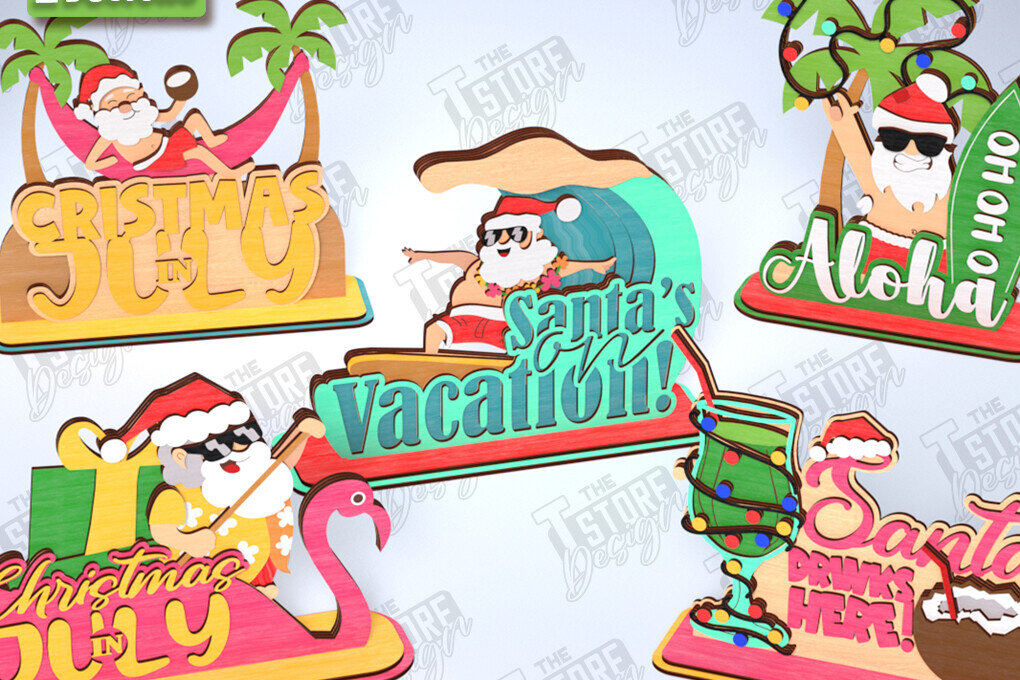 Σετ των 2 Intra απο ξύλο plywood 3mm-4mm πάχος Christmas in July Stands Δίασταση 15x15 cm INTRAFABR-122091593