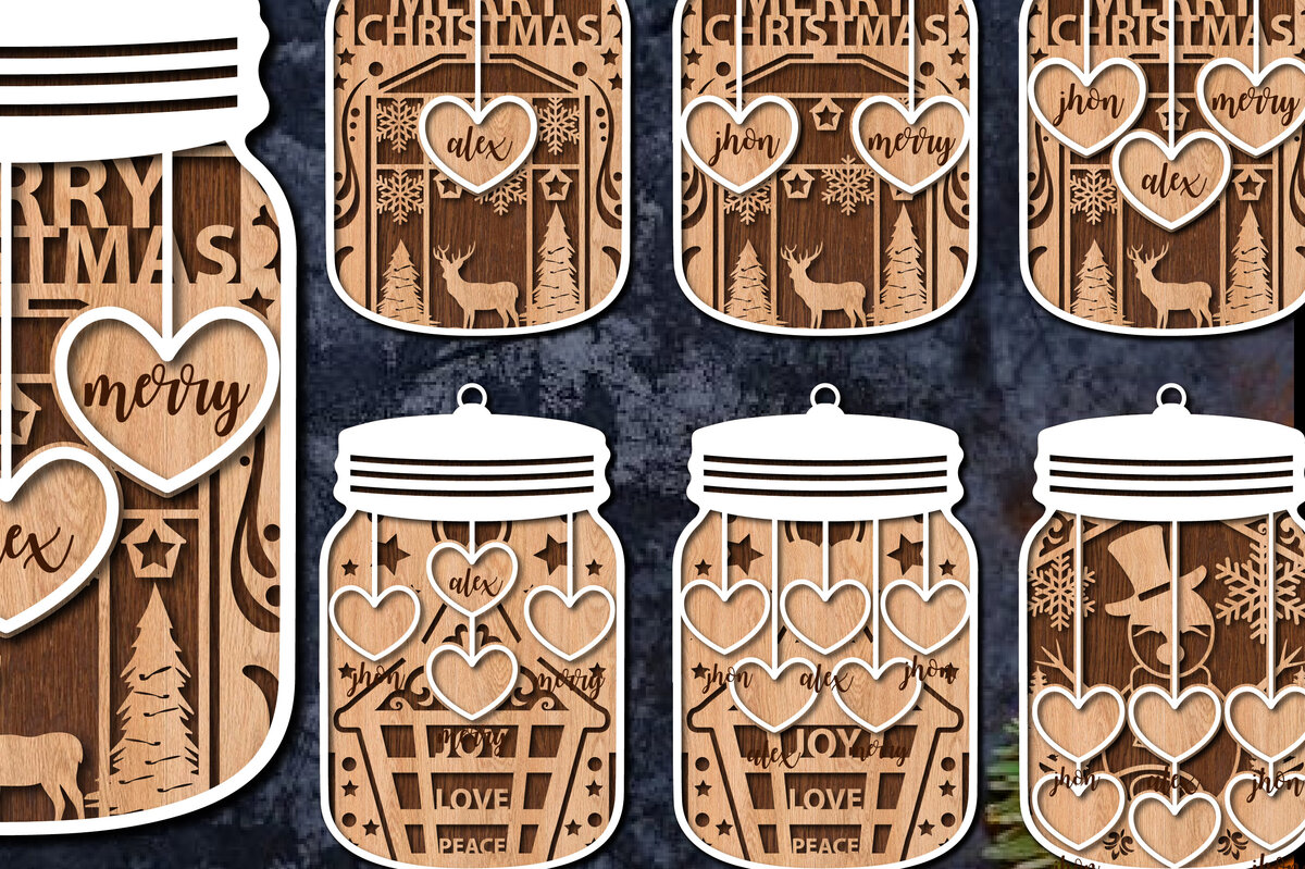 Σετ των 2 Intra απο ξύλο plywood 3mm-4mm πάχος Χριστουγεννιάτικο Βάζο Οικογενειακό κοπής με λέιζερ Δίασταση 15x15 cm INTRAFABR-79767165