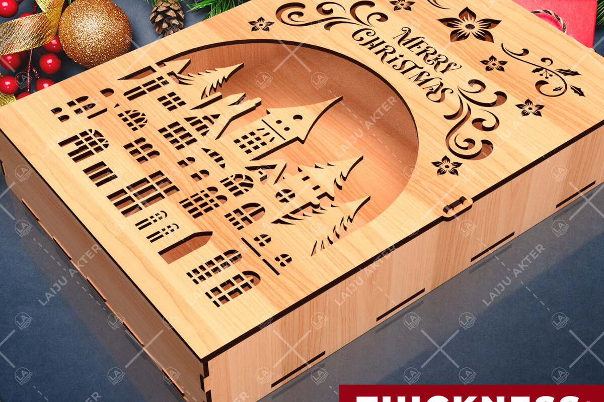 Σετ των 2 Intra απο ξύλο plywood 3mm-4mm πάχος κοπής με λέιζερ Χριστουγεννιάτικο κουτί κοσμημάτων Δίασταση 15x15 cm INTRAFABR-106762765