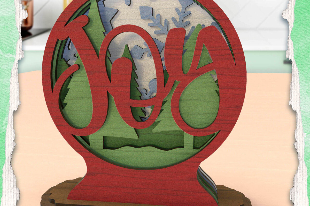 Σετ των 2 Intra απο ξύλο plywood 3mm-4mm πάχος Christmas Joy Snow Globe Layered Δίασταση 15x15 cm INTRAFABR-111015927