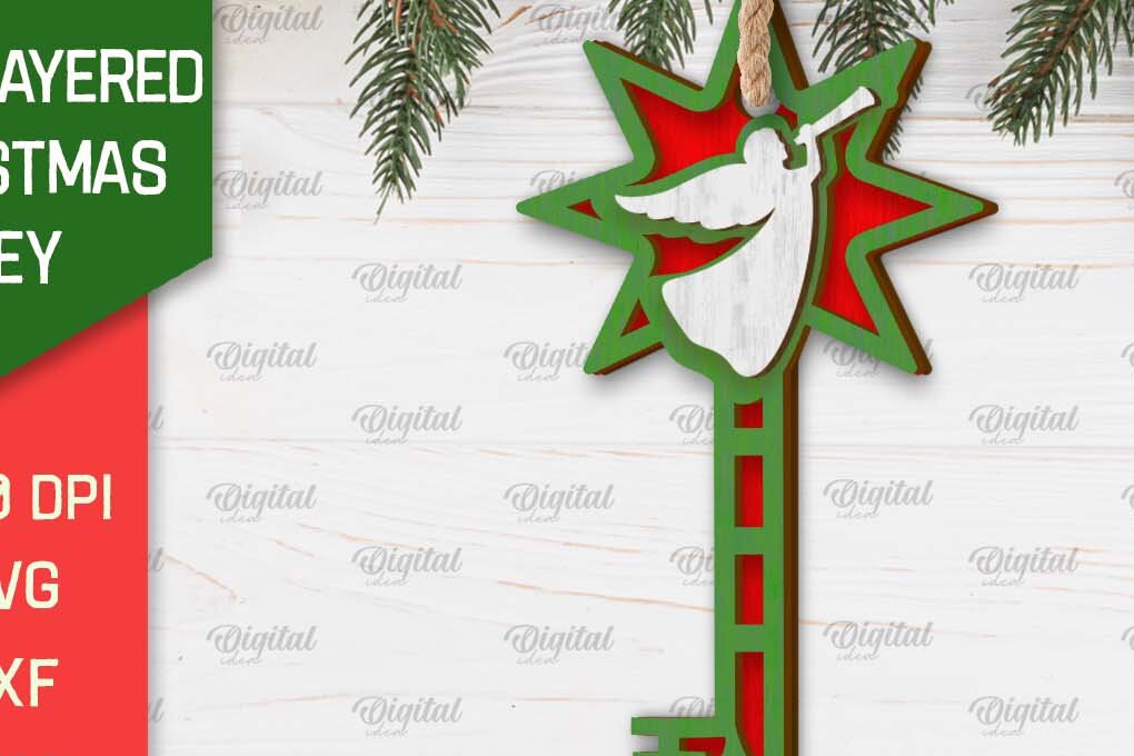 Σετ των 3 Intra απο ξύλο plywood 3mm-4mm πάχος Σχέδιο κοπής με λέιζερ Χριστουγεννιάτικο στολίδι με κλειδί Δίασταση 8x8 cm INTRAFABR-103294475