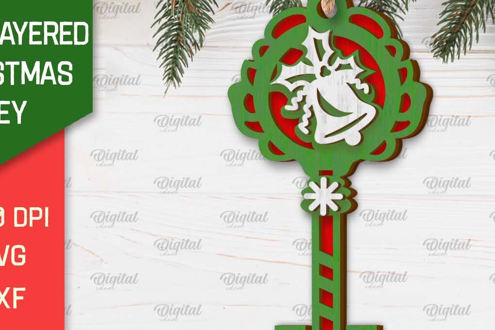 Σετ των 3 Intra απο ξύλο plywood 3mm-4mm πάχος Σχέδιο κοπής με λέιζερ Χριστουγεννιάτικο στολίδι με κλειδί Δίασταση 8x8 cm INTRAFABR-103294499