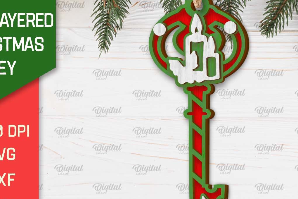 Σετ των 3 Intra απο ξύλο plywood 3mm-4mm πάχος Σχέδιο κοπής με λέιζερ Χριστουγεννιάτικο στολίδι με κλειδί Δίασταση 8x8 cm INTRAFABR-103294584