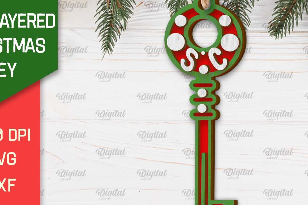 Σετ των 3 Intra απο ξύλο plywood 3mm-4mm πάχος Σχέδιο κοπής με λέιζερ Χριστουγεννιάτικο στολίδι με κλειδί Δίασταση 8x8 cm INTRAFABR-103294364