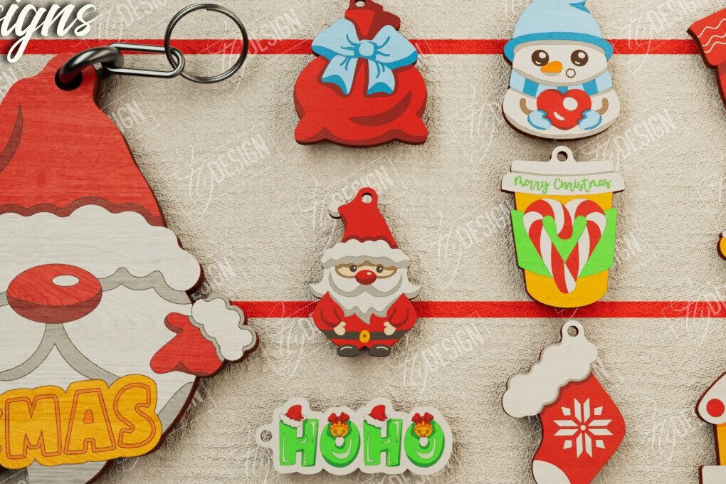 Σετ των 3 Intra απο ξύλο plywood 3mm-4mm πάχος Χριστουγεννιάτικο Μπρελόκ | Ιδέα δώρου Δίασταση 6x6 cm INTRAFABR-106460878