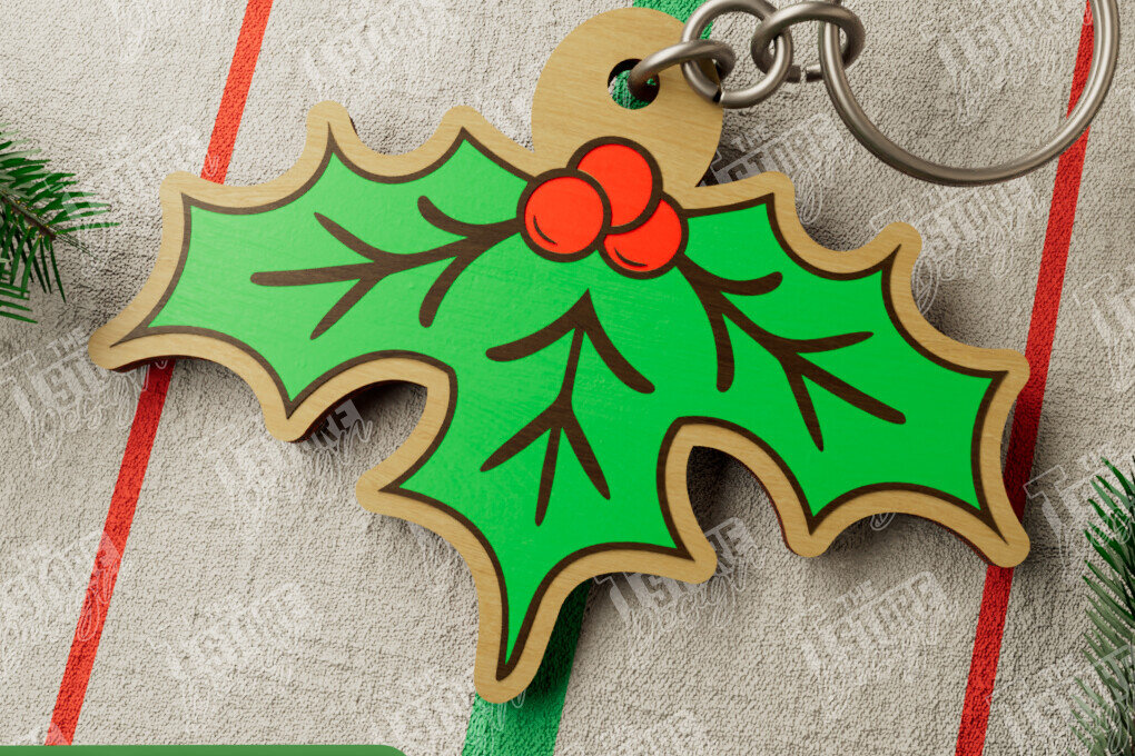 Σετ των 3 Intra απο ξύλο plywood 3mm-4mm πάχος Χριστουγεννιάτικο Μπρελόκ | Γκι | CNC Δίασταση 6x6 cm INTRAFABR-107020408