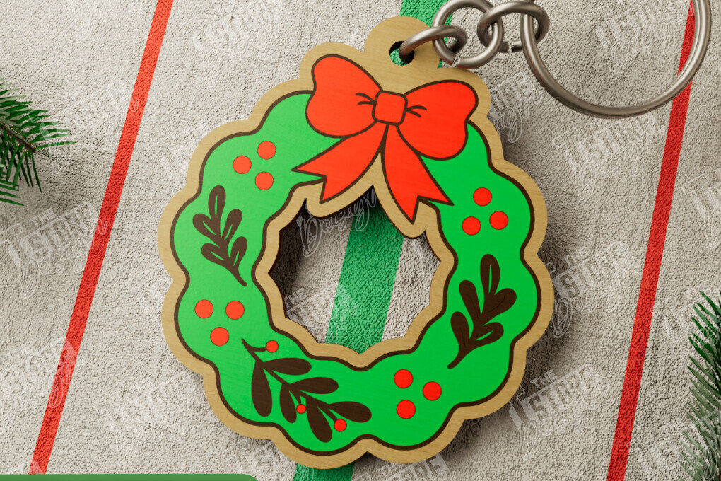 Σετ των 3 Intra απο ξύλο plywood 3mm-4mm πάχος Χριστουγεννιάτικο Μπρελόκ | Χριστουγεννιάτικο στεφάνι | CNC Δίασταση 6x6 cm INTRAFABR-107020201