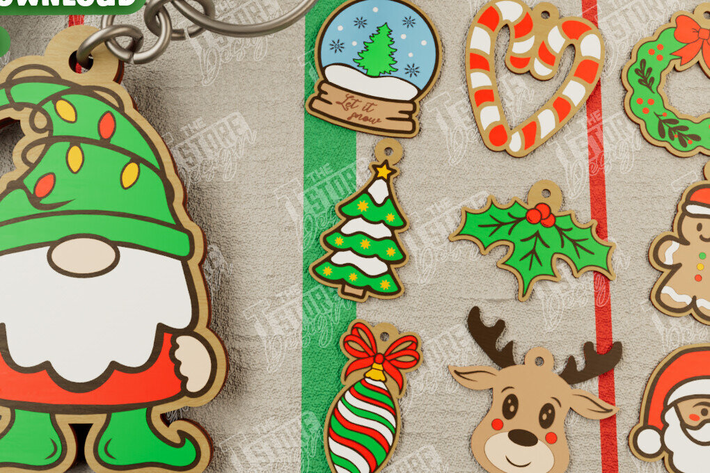 Σετ των 3 Intra απο ξύλο plywood 3mm-4mm πάχος χριστουγεννιάτικων μπρελόκ | Ιδέα δώρου Δίασταση 6x6 cm INTRAFABR-107020593